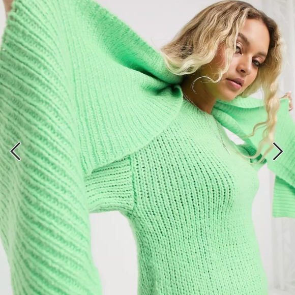 NWT Bershka Oversized Sweater & Scarf Set in neon mint apple green - Picture 3 of 11